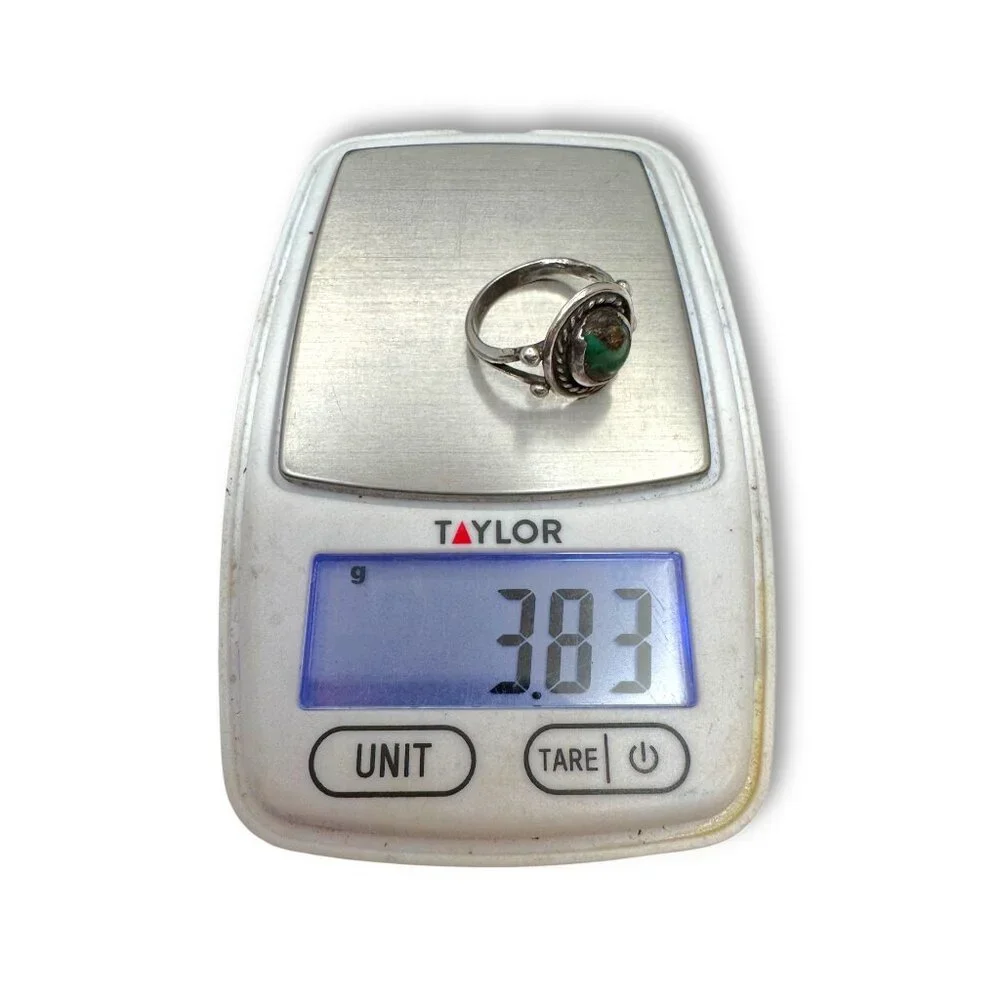 Green Turquoise Native American Sterling Silver Ring Hand Crafted Size 7 - Picture 11 of 11